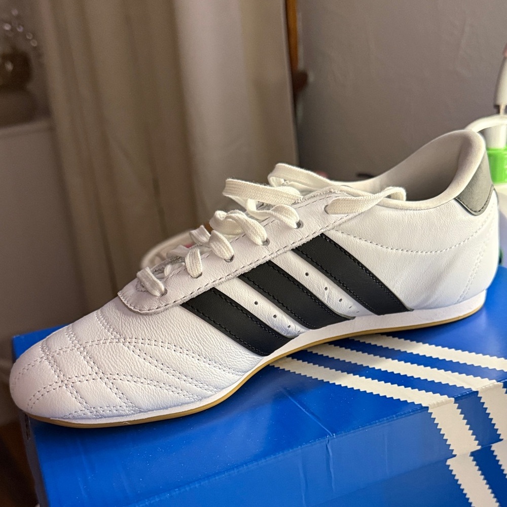 Adidas Women’s White and Black Striped Sneakers